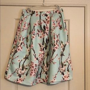 Pleated Floral Midi Skirt